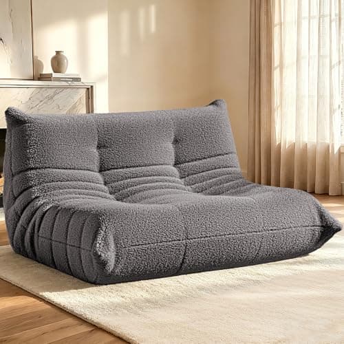 HABUTWAY Bean Bag Chairs Fireside Lazy Floor Sofa, Soft Teddy Fleece 2 Seater Sofa with High-Resilience Foam Filling，Beanbag for Living Room, Bedroom, Office (Dark Grey Teddy) - Image 1