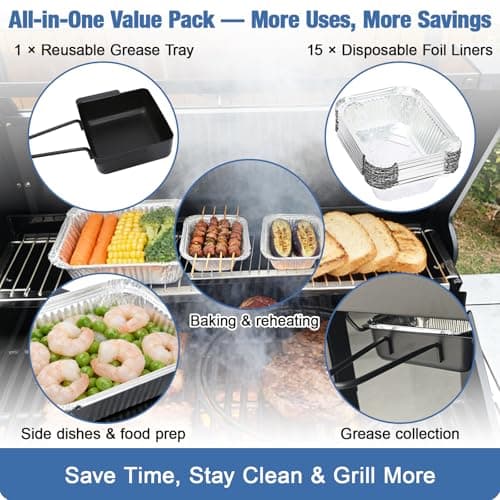 BLUES GRILL PARTS Grill Drip Pan for Nexgrill 720-0830H, 15-Pack Aluminum Foil Liners Grease Tray Replacement for Nexgrill 720-0888N 720-0925P 720-0896 720-08882A & Cuisinart CGG-7400 - Thumbnail 5
