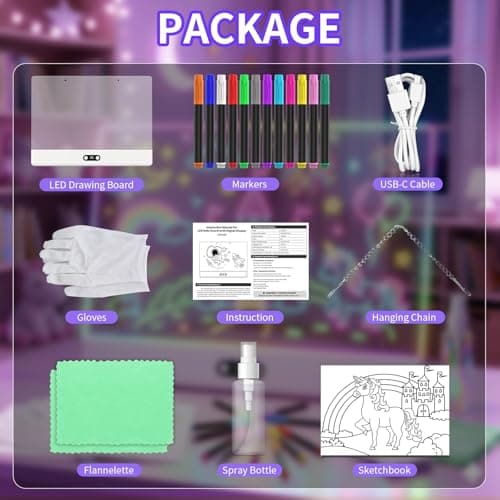 KOBAIBAN LED Drawing Board for Kids, 16” Rechargeable Light Up Drawing Pad with 1500mAh Battery, 11 Light Modes Neon Dry Erase Board, LED Note Pad for Message, Night Light, Gifts for Girls Boys - Thumbnail 4