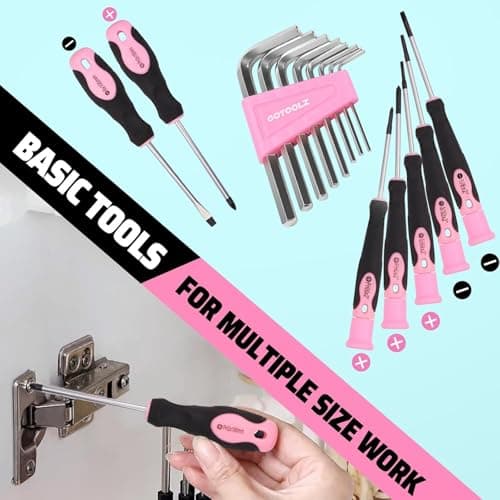 GOTOOLZ 269-Piece Home Tool Set, General Household Repairing Tool Kit with Storage Bag, Basic Hand Tool Kit Set for Home Maintenance, DIY and Crafts(Pink) - Thumbnail 5