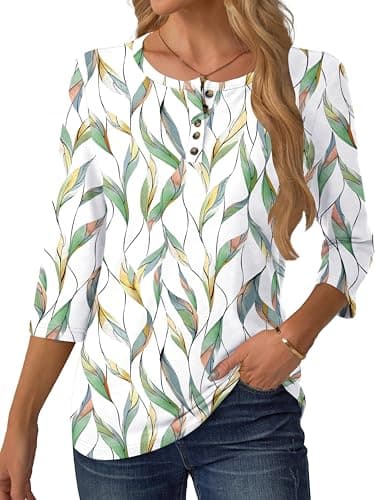 GKBK 3/4 Sleeve Womens Tops Fall Clothes Henley Casual Spring Summer Lightweight Basic Tunic Shirts - Thumbnail 6