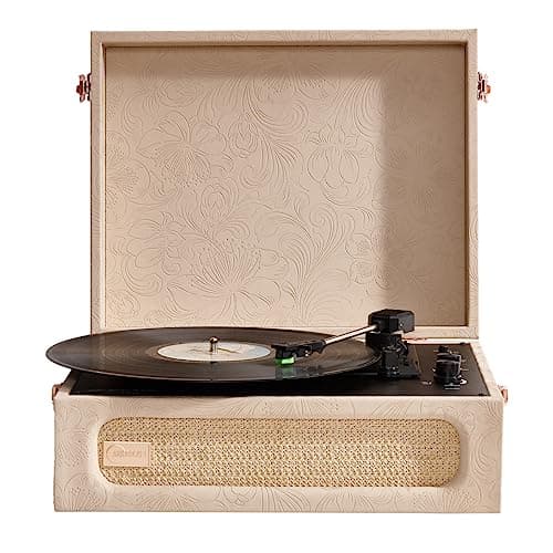 Arkrocket Coryphaeus Vinyl Record Player 3-Speed Bluetooth Input and Output Built-in Speakers with Magnetic Cartridge Auto Off (Flora Engraved)