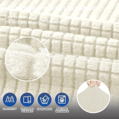 KEKUOU Stretch Loveseat Sofa Cover Slipcover,Couch Covers for 2 Cushion Couch Sofa (55"-78") Furniture Protector Sofa with Elastic Bottom for Kids,Dog. Jacquard Small Checked(Medium,Beige) - Thumbnail 5