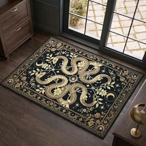 YJ.GWL Machine Washable Snake Rug 2x3, Forest Floral Gothic Area Rugs for Living Room Bedroom, Non Slip Low-Pile Thin Black Carpet for Entryway Ktichen - Image 1