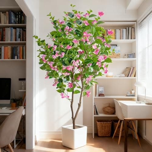 Erimda 6FT Artificial Bougainvillea Tree Artificial Tree Tall Potted Fake Bougainvillea Trees for Outdoor Indoor Lifelike Potted Faux Plants with Wood Trunk and Flowers Office Wedding Home Decor - Thumbnail 5