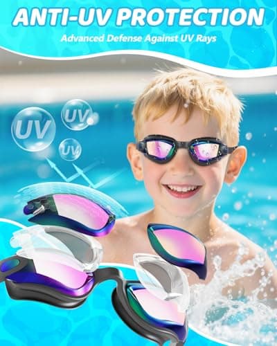 Aegend Swim Goggles for Kids 3-14 – Anti-Fog Comfort Fit for Swim Lessons, Pool, Beach – Includes Case, Ear Plugs & Nose Clip - Thumbnail 2