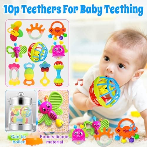 Baby Rattles 0-6 Months: Baby Toys 6-12 Months Infant Toys 0-3 Months Newborn Toys Teething Toys 3-6 Months - Baby Teether Wrist Socks Gifts for Boy Girl Easter Basket Stuffers - Thumbnail 3