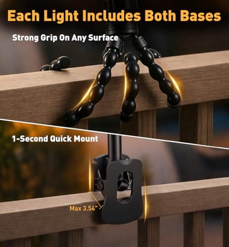 2 Pack Clip On Solar Lights Outdoor with Octopus Tripod, 3 Color Temps & Remote Control, Motion Sensor Fence Lights Solar Powered, IP65 Waterproof Security Light for Outside, Deck, Gutter, Camping - Thumbnail 2