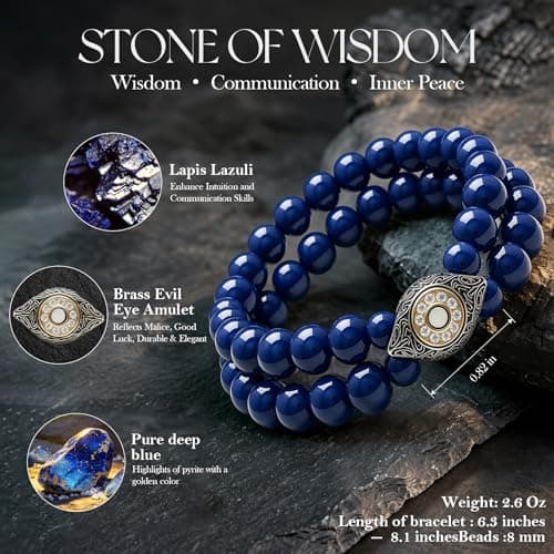 Evil Eye Bracelets for Men, 8MM Black Obsidian Lapis Lazuli Tiger Eye Stretch Beaded Protection Bracelet Guardian Jewelry Gifts with Meaning Card Meaningful Gift for Him (Birthday/Graduation/New Job) - Thumbnail 5