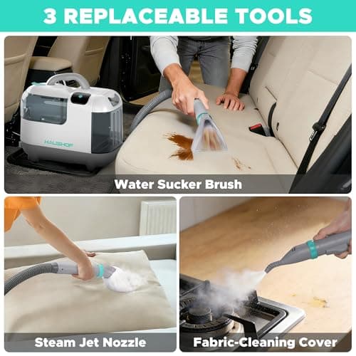 HAUSHOF Steam Portable Carpet and Upholstery Cleaner Machine, Instant Heating Portable Carpet Cleaner with Steam&HotWater&Cold Water System, Steam Cleaner for Carpets, Cars, Furniture, Couch - Thumbnail 6