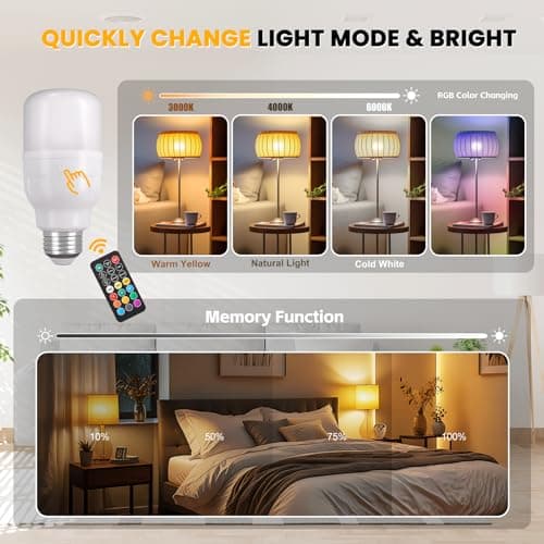 Rechargeable Light Bulb 2-Pack, Battery Operated E26 LED Bulb with Magnetic Base, RGB Color Changing + 3 Color Temps, Remote Control & Timer, Emergency & Portable Light for Power Outage Camping - Thumbnail 3