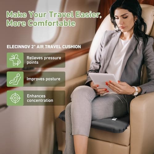 Inflatable Seat Cushion, Self Inflating Memory Foam Stadium Seat Cushion Lightweight Camping Chair Pad Airplane Cushion for Long Flights Outdoor Travel Bleacher Office Car Backpacking (Grey) - Thumbnail 6