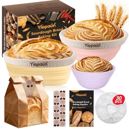 Yiopaun Silicone Banneton Bread Proofing Baskets, Sourdough Starter Kit Baking Supplies - 5'' and 9" Round, 10" Oval Foldable Non-Stick Dough Proofing Bowl Containers Sets Gifts - Image 1