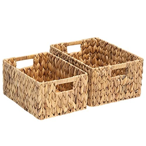 FairyHaus Wicker Baskets 15x11x7 & 13.4x9.5x6.5, 2 Pack Handmade Big Wicker Storage Basket with Handles, Natural Water Hyacinth Wicker Baskets for Storage Shelves Organizing, Rectangle Wicker Basket - Image 1
