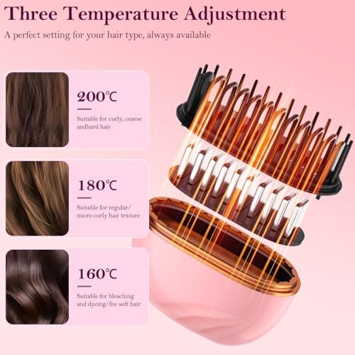 Mini Hair Straightener Brush, Rechargeable Portable Hair Straightener Brush, 3-Speed Temperature Control All Hair Types, Anti Scald Shell,Fast Heating Hot Comb, Idea for Travel Gift Hair Straightener - Thumbnail 3
