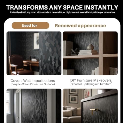 Black Faux 3D Fold‑Shadow Wallpaper for Gaming Rooms & Modern Spaces – 17" x 590" Matte Geometric Texture Wall Paper with Futuristic Light‑Play, Peel & Stick, Renter‑Friendly - Thumbnail 4