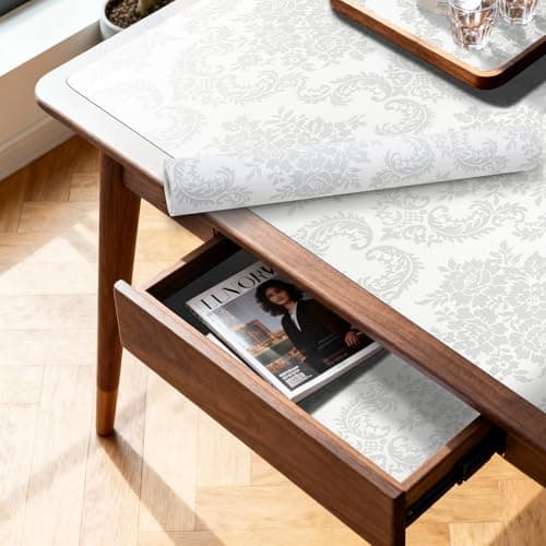 RAY STAR 18" x 8 Ft Shelf Liner for Kitchen Cabinets, Non-Adhesive Cabinet Liner Washable, Drawer Liner for Dresser Non-Slip Bathroom [Pearl Damask] - Image 1