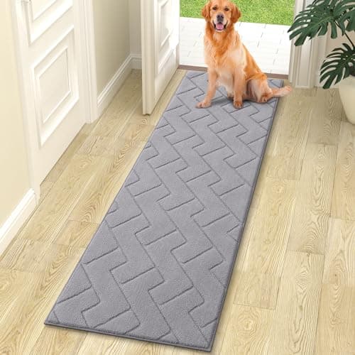 OLANLY Indoor Door Mat, 70x24, Dirt Resistant and Absorbent, Sturdy Non-Slip Rubber Backing, Easy to Clean, Washable Low-Profile Doormat for Entryway, Medium Gray - Image 1