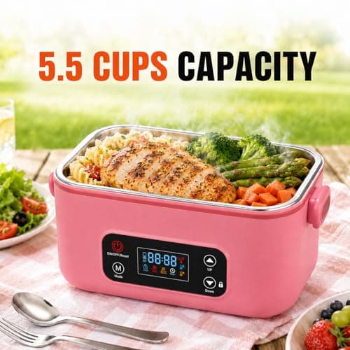 MISS BIG Electric Lunch Box for Women, Cordless Heated Lunch Box, Pink - Thumbnail 5