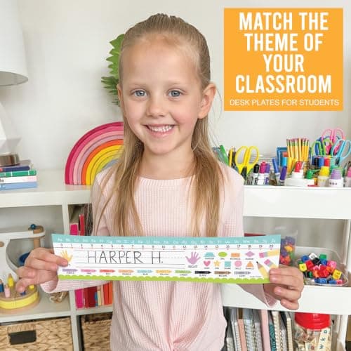 Hadley Designs Desk Name Tags for Classroom –25 Student Name Tags for Desks, 13x3 Name Plates for Classroom Decor, Teacher Supplies, Crayon Nametags, 1st-3rd Grade Kindergarten Preschool Must Haves - Thumbnail 5