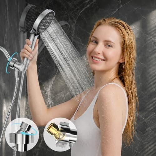 SR SUN RISE NSF Certified Filtered Shower Head with Handheld for Hard Water to Remove Chlorine High Pressure 9-Spray Setting (with Power Wash) Anti-Clog Nozzles (1 Filter, Chrome Silver) - Thumbnail 5