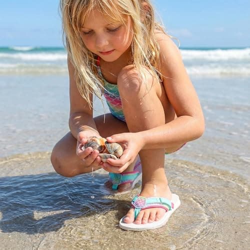 Girls Flip Flops Kids Sandals Summer Beach Non Slip Outdoor & Intdoor Little/Big Girl Comfortable Fashion Lightweight Soft Bathroom Pool Swimming Shower Home House Sport White Teal Big Kid 5 - Thumbnail 2