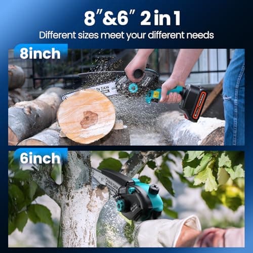 Mini Chainsaw Electric Cordless: 8 Inch & 6 Inch Brushless Chain Saw with 2 Pack Rechargeable Batteries, Battery Powered Hand Held Saw for Trees Trimming Wood Cutting, Perfect Gardening Tools for Men - Thumbnail 3