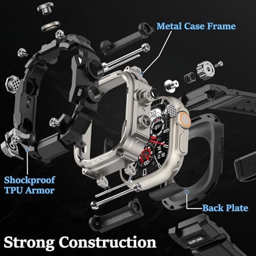 SUPLINK Rugged Case with Bands for Apple Watch Ultra Band/ 2/3, Compatible with 49mm Apple Watch Bands Men, Protective Bumper Cover Screen Protector Kit for Sport iWatch Ultra 2 Band (Titanium Color) - Thumbnail 3