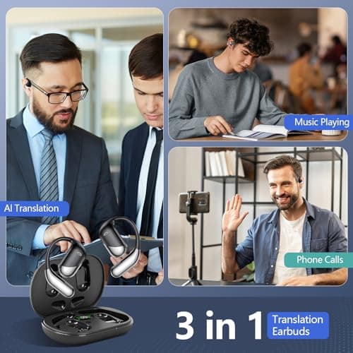 AI Open Ear Headphones Translation Earbuds, Real-Time 2-Way Language Translator Device, 3-in-1 Bluetooth Translating Headphones for Travel/Music/Calls/Exercise, Audifonos Traductores Inglés Español - Thumbnail 5