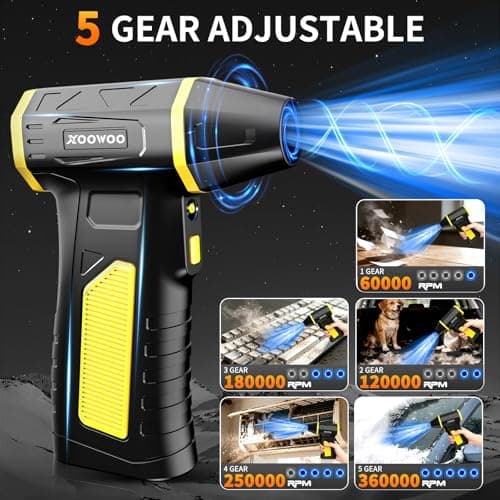 Electric Compressed Air Duster Cordless: 2026 Upgraded Mini Blower with 310g Wind Pressure 5-Speed Adjustable 360000 RPM for Computer Keyboard Outdoor and Car Cleaning - Fast Charging Handheld Blower - Thumbnail 5