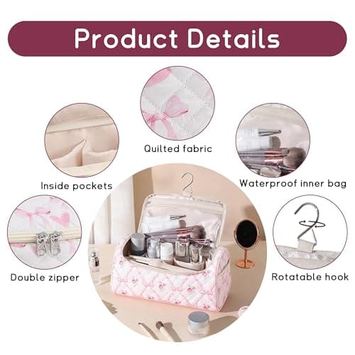 GISMTR Quilted Hair Tools Travel Case, Cotton Portable Storage Bag with Hanging Hook for Hair Curler Accessories, Cute Dustproof Travel Organizer - Thumbnail 3