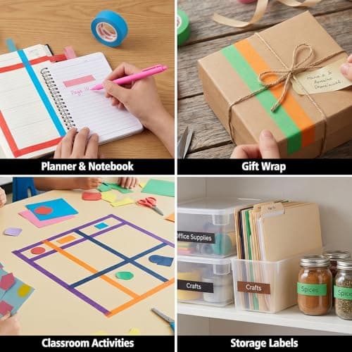 Fyguard 12 Rolls Colored Masking Tape I Inch × 240Yard Total Colored Painters Tape Rolls, Writable Removable Colorful Craft Tape for Kids Labeling Arts Crafts Classroom Decor, 23mm×20m×12Rolls - Thumbnail 4