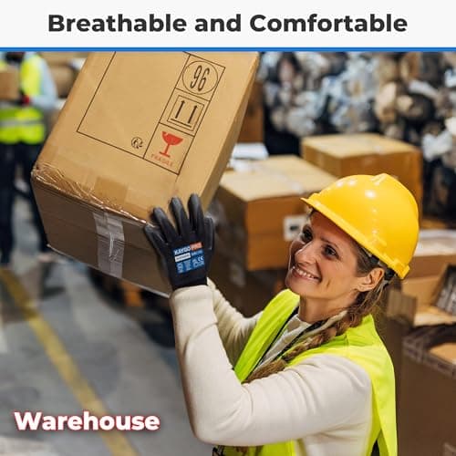 KAYGO 12 Pairs Cut Resistant Gloves PU Coated,Safety Work Gloves with Grip,Full Fingers Touchscreen, ANSI Cut Level A1, KGP26 - Thumbnail 3