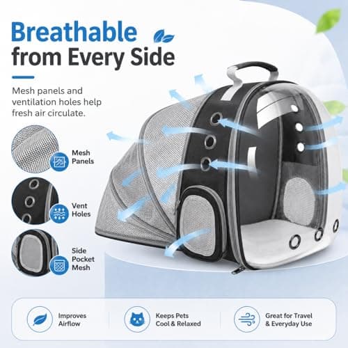 Cat Backpack Carrier Back Expandable Bubble Pet Carrier Backpack for Large Cat, Kitten and Dog, Designed for Hiking, Travelling and Outdoor Use (Back Expandable-Black) - Thumbnail 4