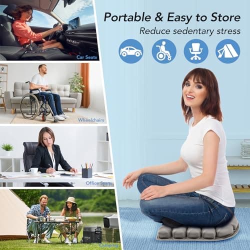RUIERS Travel Seat Cushion, 3D Air Inflatable Pressure Relief Cushion for Hemorrhoid and Tailbone Pain Relief, Optimal Support for Long Sitting in Car, Air Travel, Office Chairs, Home Living - Thumbnail 6