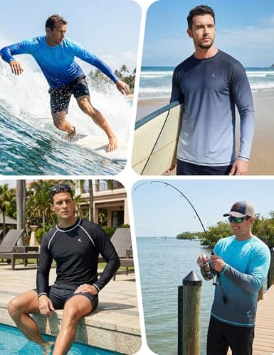 Mens Rash Guard UPF 50+ Swim Shirts UV Sun Protection T-Shirt Quick Dry Long Sleeve Beach Shirts for Fishing, Navy2 Gradient, XL - Thumbnail 2