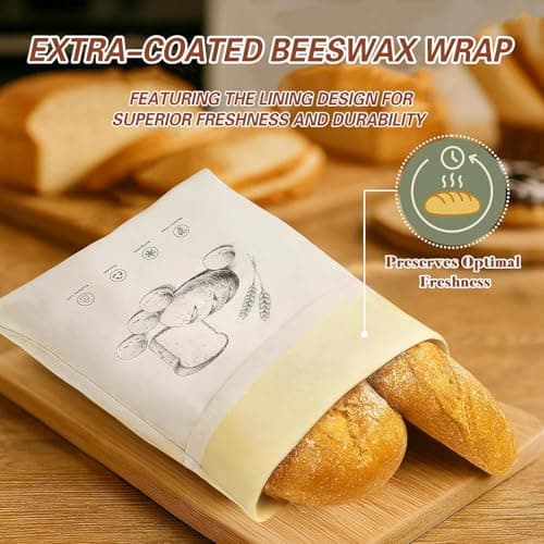 Beeswax Bread Bags for Sourdough & Homemade Bread XL 17x13 Inch, Reusable Bags for Homemade Bread Sourdough, 2 Packs Cotton Bread Storage Bags for Freezer & Refrigerator (White) - Thumbnail 3