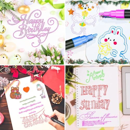 Caliart 12 Colors Outline Markers Shimmer Glitter Pens - Thumbnail 4