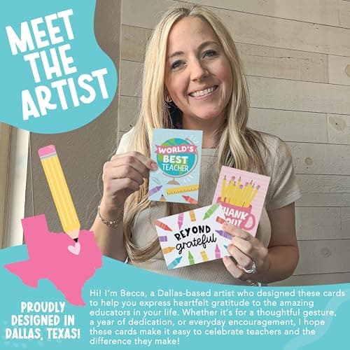 Hadley Designs 24 Teacher Thank You Cards with Envelopes - 6 x 4 Teacher Appreciation Cards Bulk, End of School Year, Graduation 2026, Teachers Appreciation Week, Thank You Teachers Card from Student - Thumbnail 2