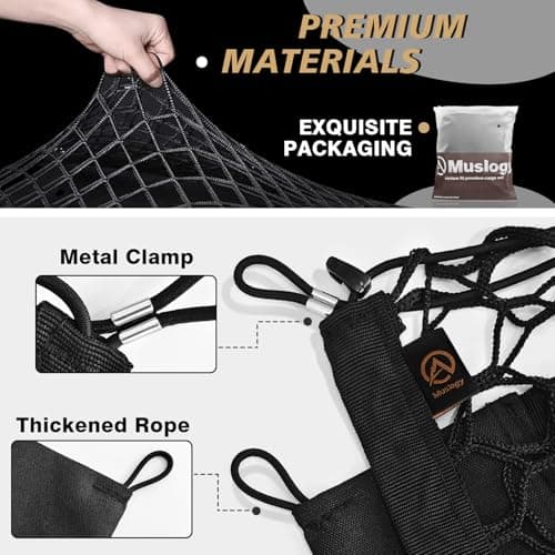 Muslogy Truck Bed Cargo Net Trunk Netting Compatible with 2023-2025 2026 Honda CR-V Accessories, Pickup Cargo Organizer SUV Sedan Storage Net w/Heavy Duty Carabiners - Thumbnail 3