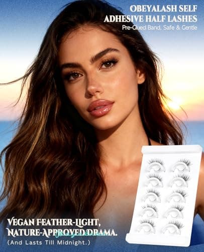 Obeyalash Waterproof Self Adhesive Eyelashes,Half Eyelashes 6-14mm, 5 Pairs Natural Look Stick on False Eyelashes, No Glue Needed, Wispy Glueless Lashes Reusable and Comfortable (M874) - Thumbnail 6