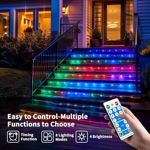 LairtPOW Solar Rope Lights 98FT Waterproof 300LEDs, Rechargeable Solar String Light with Remote Control,Outdoor Palm Tree Holiday Lights for Pathway Pool Patio Party Garden Yard Balcony (Multi Color) - Thumbnail 6