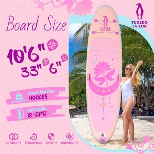 Tuxedo Sailor 10'6"×33"×6" Inflatable Stand Up Paddle Board with SUP Accessories, Anti-Slip EVA Deck and Large Fin, Paddle Boards for Adults & Youth of All Skill Levels - Thumbnail 2