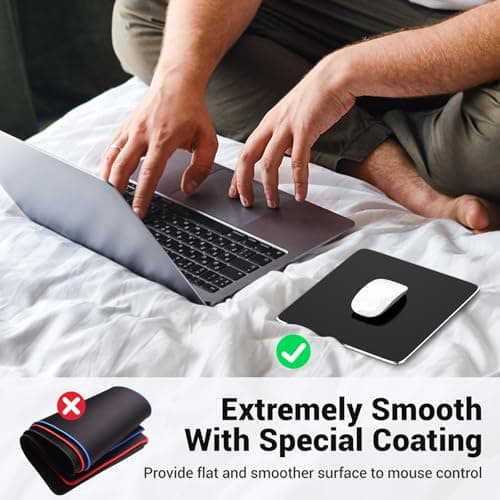 HONKID Hard Metal Mouse Pad for Desk, Aluminum Solid Mouse Pad for Magic Mouse and Pro/Air with Stable Rubber Base, Firm Mousepad for Travel and Home Office (Black) - Thumbnail 3
