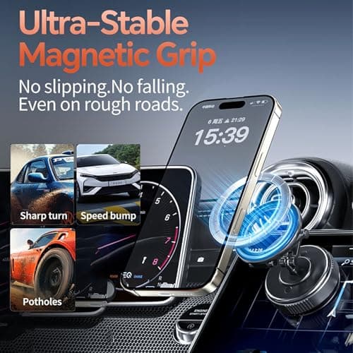 Compatible MagSafe Car Mount - GEATEE Vacuum Magnetic Phone Holder for Car, 360° Adjustable Foldable Car Dash Mount, Reinforced 110+LBS Suction Phone Mount for iPhone 17/16/15/14/13/12&Android, Carbon - Thumbnail 6