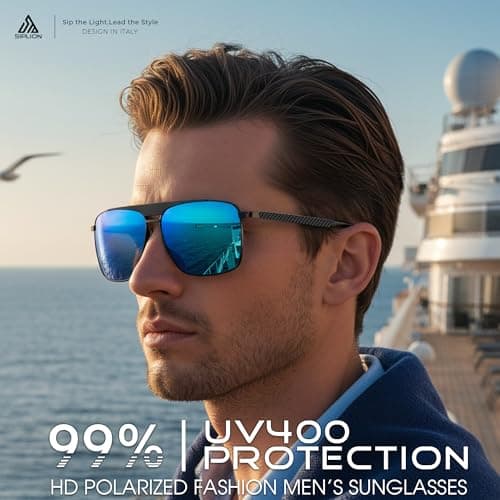 SIPLION Polarized Sunglasses for Men for Driving, UV Protection Carbon Fiber Frame Lightweight 2.0 Lenses for Fishing 8211 Blue - Thumbnail 2