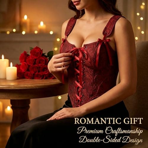Grodress Renaissance Corset Vest Tops for Women Red Linen Overbust Bustier Bodice Sleeveless Drawstring Crop for Valentine's Day - Thumbnail 4