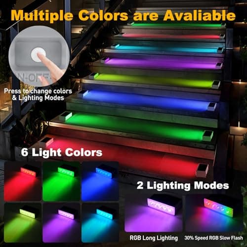 T-SUN Solar Step Lights for Outside 6 Pack Color Changing Solar Step Lights Outdoor Waterproof Stair Lights Solar Powered Lights for Garden Step Stair Front Porch Patio Decor - Thumbnail 2