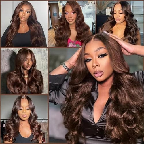Ilyrion 32Inch Chocolate Brown Human Hair Wig Pre Plucked 12A Brown Wig Human Hair 13X4 HD Transparent Lace Front Wig Human Hair with Baby Hair Body Wave Human Hair Wig Bleached Knot - Thumbnail 6