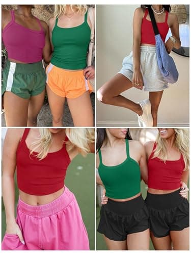 ANRABESS Women's Sleeveless Crop Tops, Soft Ribbed Y Back Tank Tops, Summer Camisole for Going Out, Athletic, Gym and Workout Black Small - Thumbnail 6